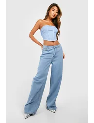 Seam Detail Longline Corset Top - light blue