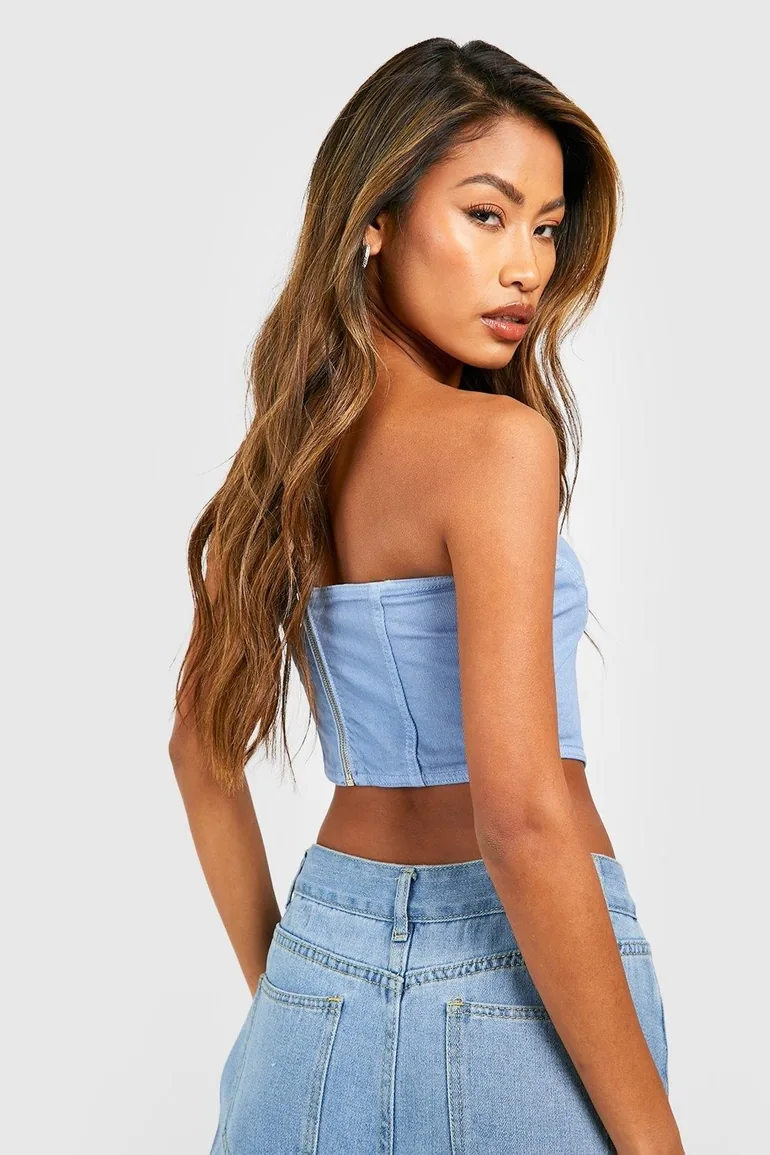 Seam Detail Longline Corset Top - light blue - 2