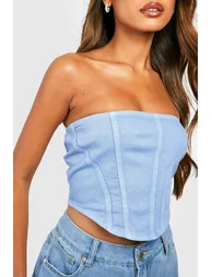 Seam Detail Longline Corset Top - light blue - 3