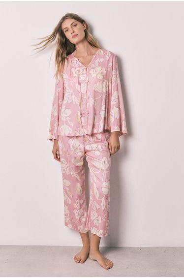 Oriental-style satin long pyjamas