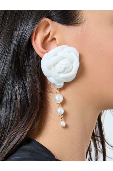 White Floral Pearl Drop Earrings