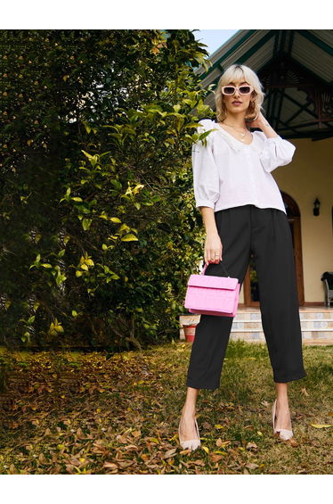 Stretch Knit Tapered Crop Length Pants