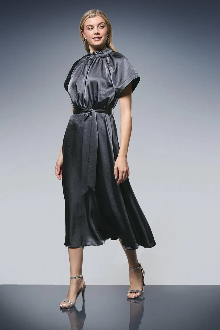 gathered dress with flared skirt Whistles Gathered Flared-skirt Midi Dress - Plum/claret
