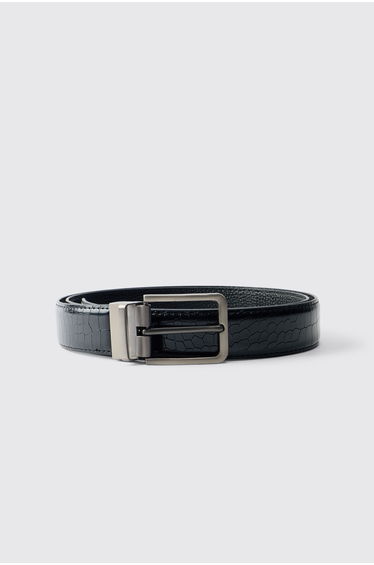 Faux Croc PU Textured Belt - black