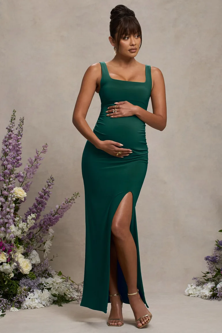 green square neck maxi dress Cynthia Green Maxi Dress main image 1