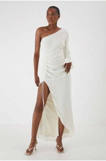 One Shoulder Ruched Detail Maxi Dress