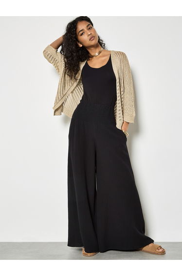 Textured Cotton Wide-Leg Trousers
