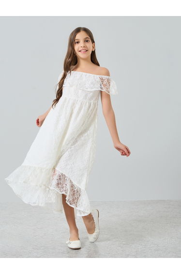 Girls Off-White Off-Shoulder Lace Dress
