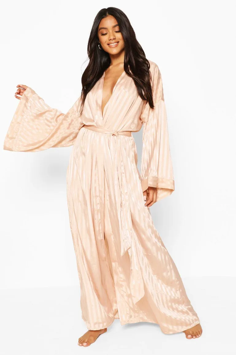 Shop Tonal Satin Oversized Sleeve Robe - blush Online in Bahrain