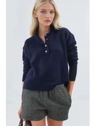 Soft Textured Knit Sweater with Buttons - 3