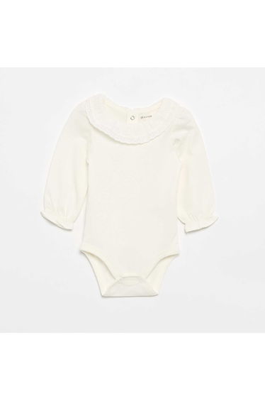 Bodysuit with Frilled Collar WHITE