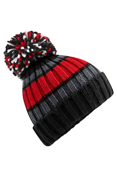 Beechfield Unisex Adult Hygge Striped Beanie - Black/Cherry/Charcoal