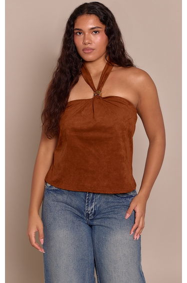 Shape Light Brown Halterneck Suede Top