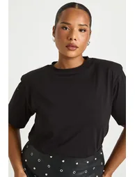 Plus Shoulder Pad Knot Detail T-shirt - black - 3