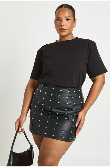 Plus Shoulder Pad Knot Detail T-shirt - black