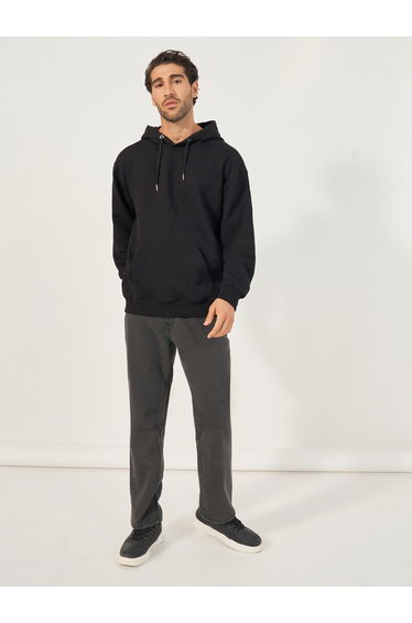 Relaxed Fit Textured Hoodie with Kangaroo Pocket