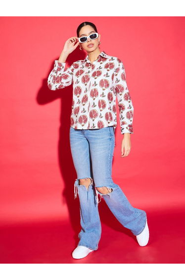 White Pomegranate Print Cotton Shirt