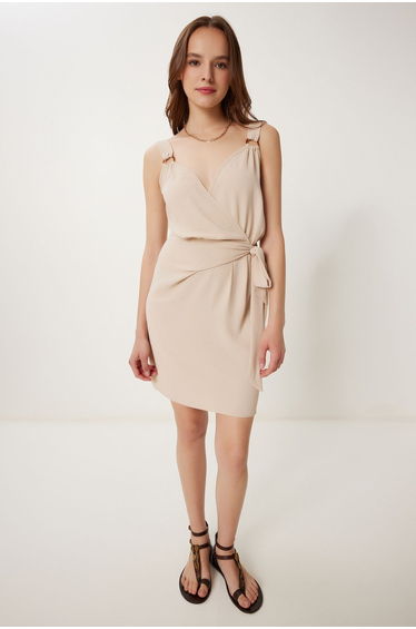 Women's Beige Strap Summer Mini Ayrobin Dress