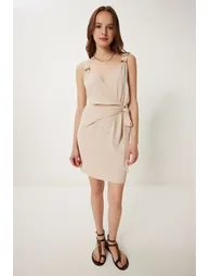 Women's Beige Strap Summer Mini Ayrobin Dress