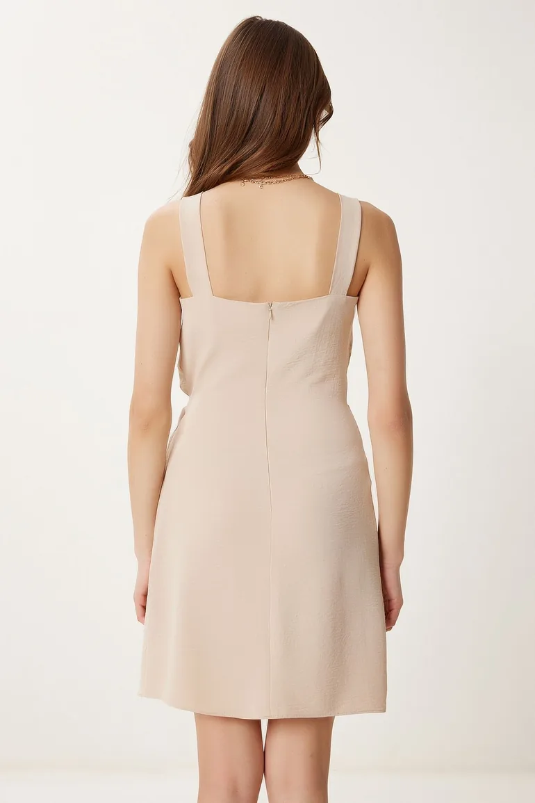 Women's Beige Strap Summer Mini Ayrobin Dress - 6