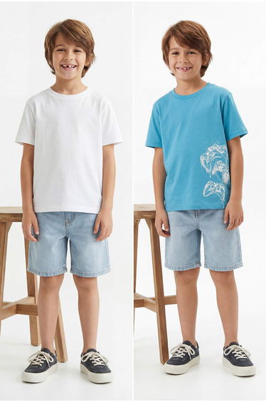 White-Blue Printed Knitted T-Shirt