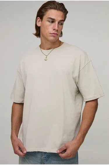 Oversized Boxy Man Script Tennis Court Print T-Shirt - stone