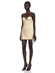 Gamze Champagne Off Shoulder Ruched Mini Dress
