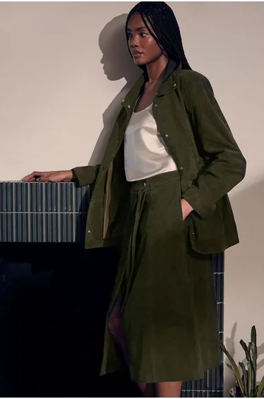 Suede Tie Belt Midi Skirt