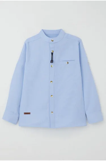 Boys' Shirt with Emblem, Buttoned, Light Blue