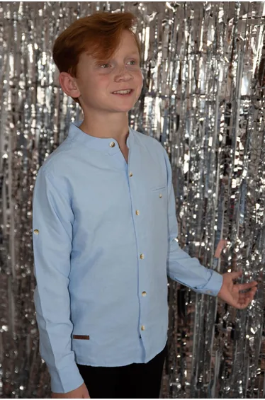 Boys' Shirt with Emblem, Buttoned, Light Blue