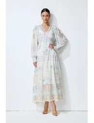 Morning Wanderer White Floral Print V-Neck Maxi Dress