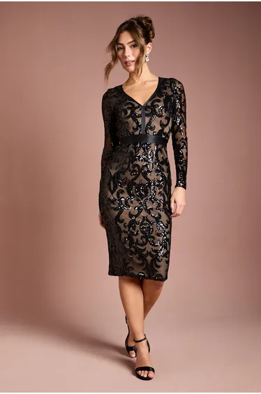 Long Sleeve Bodycon Sequin Midi dress