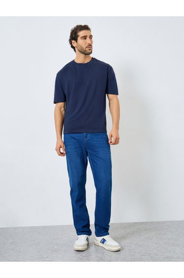 Navy Blue Embroidered Oversized T-Shirt