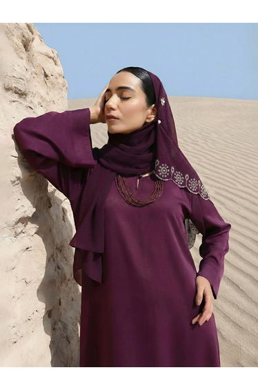 Purple Georgette Regular Abaya with Embellished Hijab