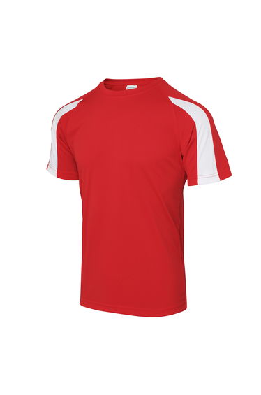 Just Cool Mens Contrast Cool Sports Plain T-Shirt - Fire Red/Arctic White