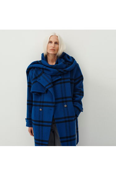 Checked Scarf Coat in Wool Blend