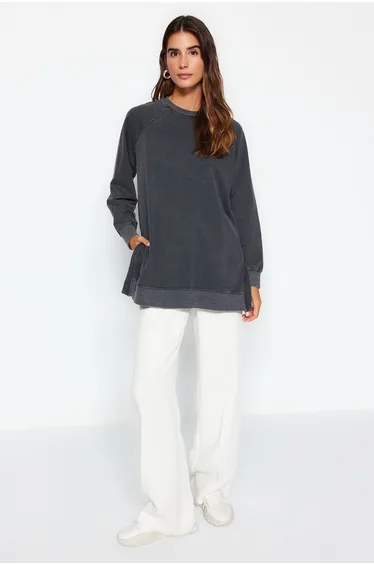 Anthracite Wash Knitted Sweatshirt