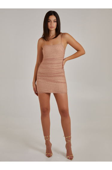 Ruched Bodycon Rhinestone Dress