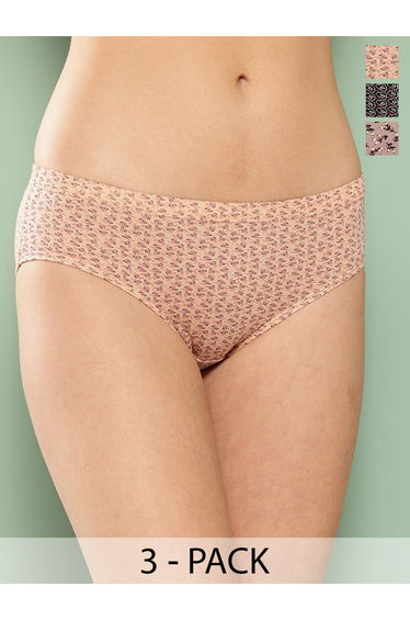 Pack of 3 - Printed Assorted Cotton Hipster Briefs
