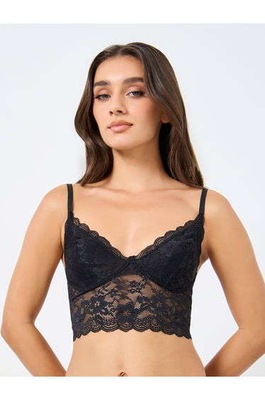 Solid All Lace Longline Padded Non Wired Bra