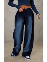 Navy Ombre Washed Effect High Waisted Wide Leg Joggers - 1