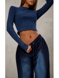 Navy Ombre Washed Effect High Waisted Wide Leg Joggers - 3