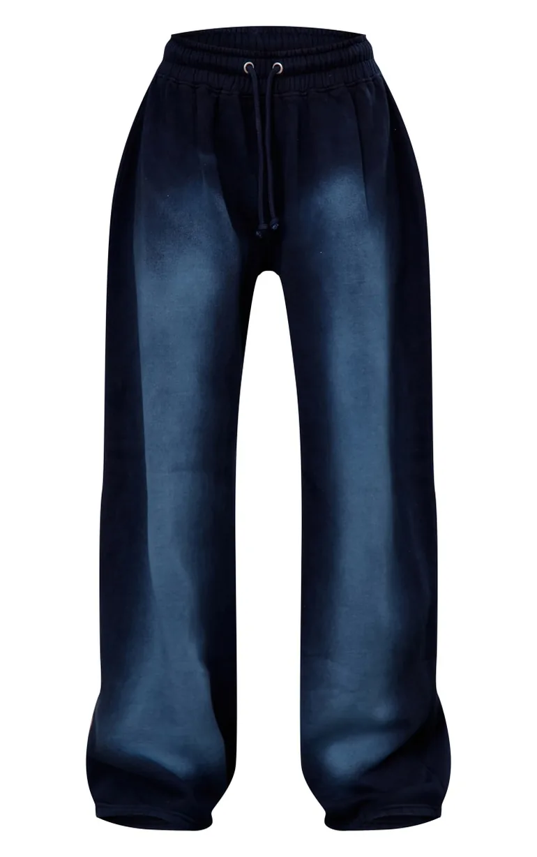 Navy Ombre Washed Effect High Waisted Wide Leg Joggers - 4