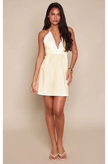 Lemon Broderie Trim Detail Shift Dress