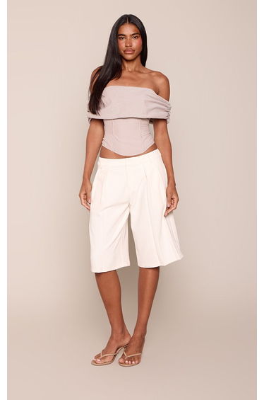 Beige Stripe Pinstripe Bardot Corset Top