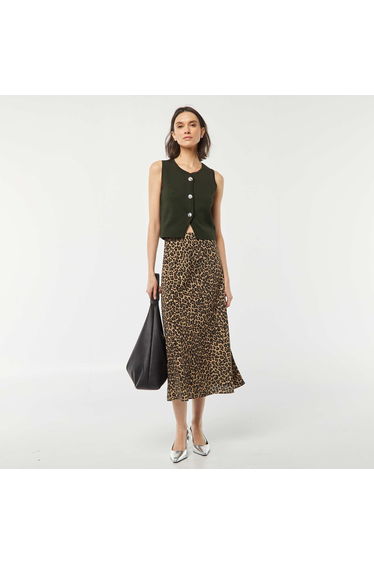 Leopard print midi skirt BEIGE