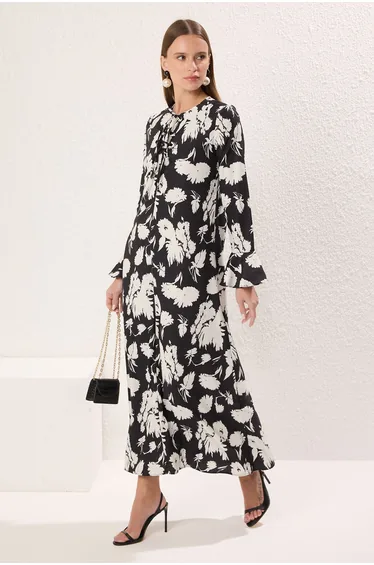 Black Bow Woven Patterned Dress