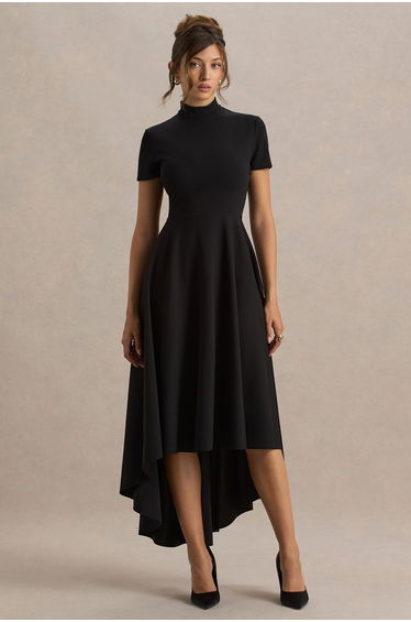 Bellona | Black High-Neck High-Low Dress