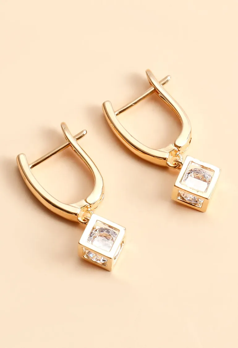 Hollow Out Cube Dangle Earrings - 4