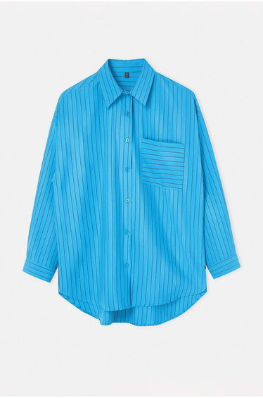 Blue Oversize Striped Woven Shirt